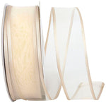 Load image into Gallery viewer, Charlize sheer satin wired edge ribbon spool in taupe color. Available in multiple widths for gift wrapping, floral design, weddings, and craft projects.