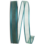 Load image into Gallery viewer, Charlize sheer satin wired edge ribbon spool in teal color. Available in multiple widths for gift wrapping, floral design, weddings, and craft projects.