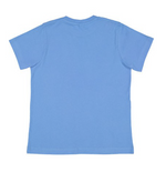 Load image into Gallery viewer, Tradewind Blue color blank youth cotton fine jersey crew neck T-shirt shown from the back on a white background.