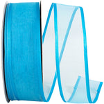 Load image into Gallery viewer, Charlize sheer satin wired edge ribbon spool in turquoise color. Available in multiple widths for gift wrapping, floral design, weddings, and craft projects.
