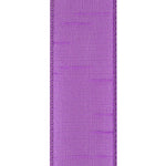 Load image into Gallery viewer, Back view of the Florist Basics Violet Dupioni wired ribbon illustrating the smooth polyester backing and durable stitched wired edge.