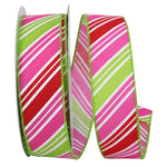 Load image into Gallery viewer, Diagonal Multi Stripe Bright Wire Edge Ribbon -- Watermelon -- Various Sizes