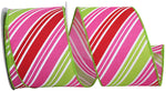 Load image into Gallery viewer, Easter Ribbons -- Diagonal Multi Stripe Bright Wire Edge Ribbon -- Watermelon -- Various Sizes