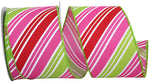 Load image into Gallery viewer, Diagonal Multi Stripe Bright Wire Edge Ribbon -- Watermelon -- Various Sizes