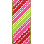 Load image into Gallery viewer, Easter Ribbons -- Diagonal Multi Stripe Bright Wire Edge Ribbon -- Watermelon -- Various Sizes