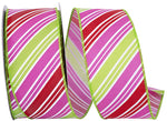 Load image into Gallery viewer, Easter Ribbons -- Diagonal Multi Stripe Bright Wire Edge Ribbon -- Watermelon -- Various Sizes