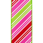 Load image into Gallery viewer, Diagonal Multi Stripe Bright Wire Edge Ribbon -- Watermelon -- Various Sizes