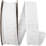 Load image into Gallery viewer, Full roll of Florist Basics Dupioni Supreme Wired Edge Ribbon in White, 1½ inch wide by 20 yards, ideal for wreath making, floral designs, holiday decorating, and elegant gift wrapping.
