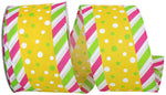 Load image into Gallery viewer, Easter Ribbons -- 2.5 in x 10 yards --- Dots Bright Diagonal Ticking Wired Edge Ribbon -- Yellow Color