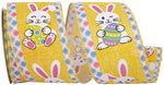 Load image into Gallery viewer, Easter Ribbons -- 2½ inch x 10 yards --- Easter Bunny Egg with Ticking Wire Edge Ribbon -- Yellow Color