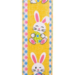 Load image into Gallery viewer, Easter Ribbons -- 2½ inch x 10 yards --- Easter Bunny Egg with Ticking Wire Edge Ribbon -- Yellow Color