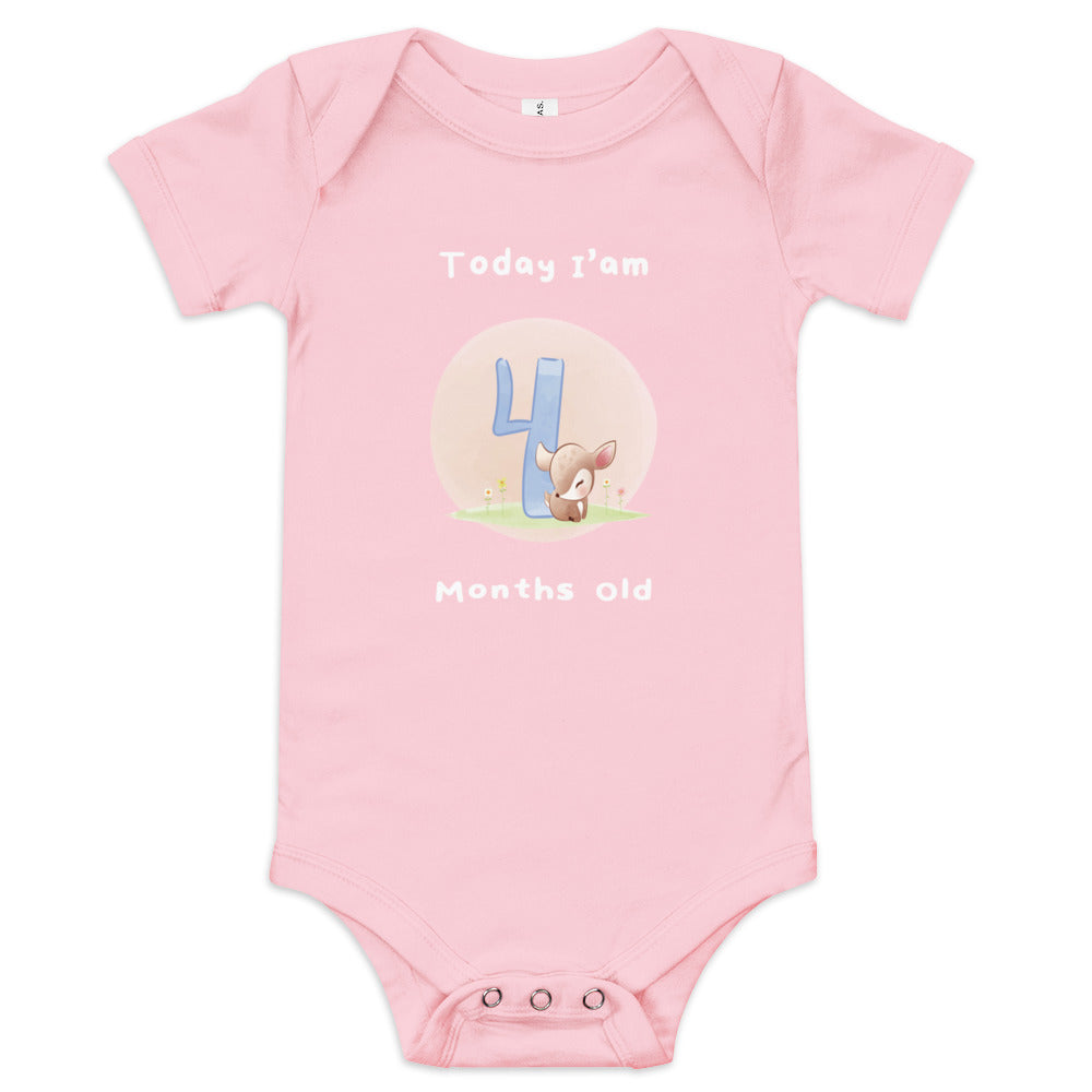 Today, I am 4-Months Old --- Baby Short Sleeve Onesie / Bodysuit, Various Colors