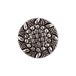 Load image into Gallery viewer, A detailed close-up of a silver Gladys Metal button, showcasing a textured basket-weave center surrounded by a faceted, high-shine sunburst floral design.