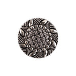 Load image into Gallery viewer, A detailed close-up of a silver Gladys Metal button, showcasing a textured basket-weave center surrounded by a faceted, high-shine sunburst floral design.