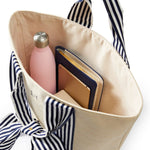 Load image into Gallery viewer, Natural Straw Tote with Navy & White Ribbon Bow