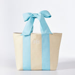 Load image into Gallery viewer, Natural Straw Tote with Light Blue Ribbon Bow
