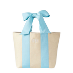 Load image into Gallery viewer, Natural Straw Tote with Light Blue Ribbon Bow