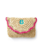 Load image into Gallery viewer, Scalloped Raffia Clutch - Pink Border