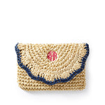 Load image into Gallery viewer, Scalloped Raffia Clutch - Navy Border