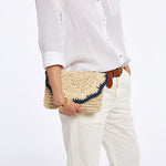 Load image into Gallery viewer, Scalloped Raffia Clutch - Navy Border