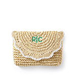 Load image into Gallery viewer, Scalloped Raffia Clutch - White Border