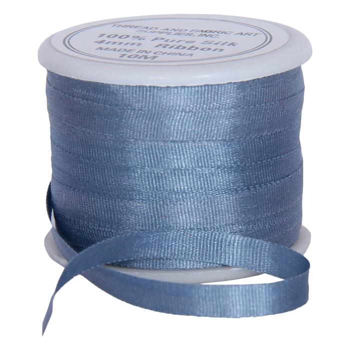 1/8"  Silk Ribbon, 4 Spool Collection (Slate Blue, Medium Blue, Pale Blue & Navy), 10 Yards each