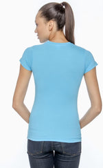Load image into Gallery viewer, Ladies (Junior) Fitted - Crew Neck -- Fine Jersey T-shirt -- 100% Cotton -- Aqua Color