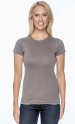 Load image into Gallery viewer, Ladies (Junior) Fitted - Crew Neck -- Fine Jersey T-shirt -- 100% Cotton -- Charcoal Color