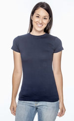 Load image into Gallery viewer, Ladies (Junior) Fitted - Crew Neck -- Fine Jersey T-shirt -- 100% Cotton -- Navy Color