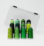 Load image into Gallery viewer, Green Shade Colors: 1,100-yards Mini Snap Cones, Polyneon #40, Machine Embroidery Thread Collection, 12 units/pack by MADEIRA