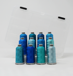 Load image into Gallery viewer, Aqua Shade Colors: 1,100-yards Mini Snap Cones, Polyneon #40, Machine Embroidery Thread Collection, 12 units/pack by MADEIRA