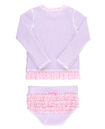Load image into Gallery viewer, Baby Seersucker Rash Guard Bikini, Lilac (Long Sleeve) by Ruffle Butts®