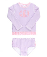 Load image into Gallery viewer, Baby Seersucker Rash Guard Bikini, Lilac (Long Sleeve) by Ruffle Butts®