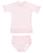 Load image into Gallery viewer, Baby Seersucker Pink Rash Guard - Short Sleeve - Bikini by Ruffle Butts®