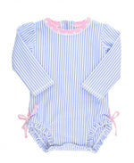 Load image into Gallery viewer, Baby Seersucker Rash Guard, Blue (One Piece) by Ruffle Butts®