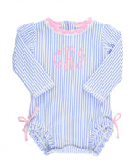 Load image into Gallery viewer, Baby Seersucker Rash Guard, Blue (One Piece) by Ruffle Butts®