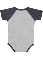 Load image into Gallery viewer, Baby (Raglan - Short Sleeve - Baseball) Bodysuit, 100% Cotton), Vintage Heather & Vintage Navy