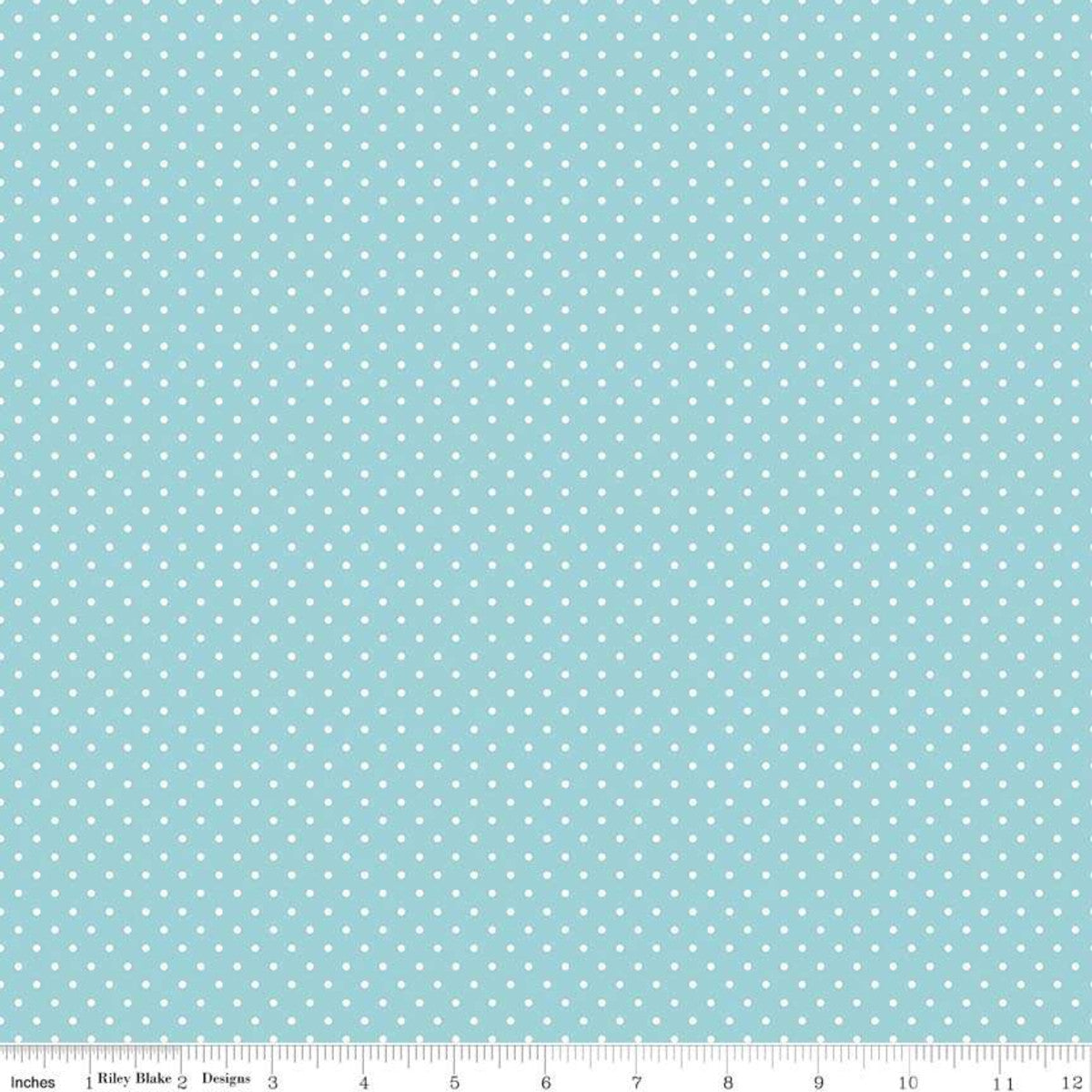White Swiss (Polka) Dots - Aqua Background Fabric, 100% Cotton, Ref. C670-20 AQUA , Swiss Dots Collection by Riley Blake Designs®