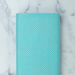 Load image into Gallery viewer, White Swiss (Polka) Dots - Aqua Background Fabric, 100% Cotton, Ref. C670-20 AQUA , Swiss Dots Collection by Riley Blake Designs®