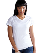 Load image into Gallery viewer, Sublimation (100% Polyester), Short Sleeve Women V-Neck Tee, White