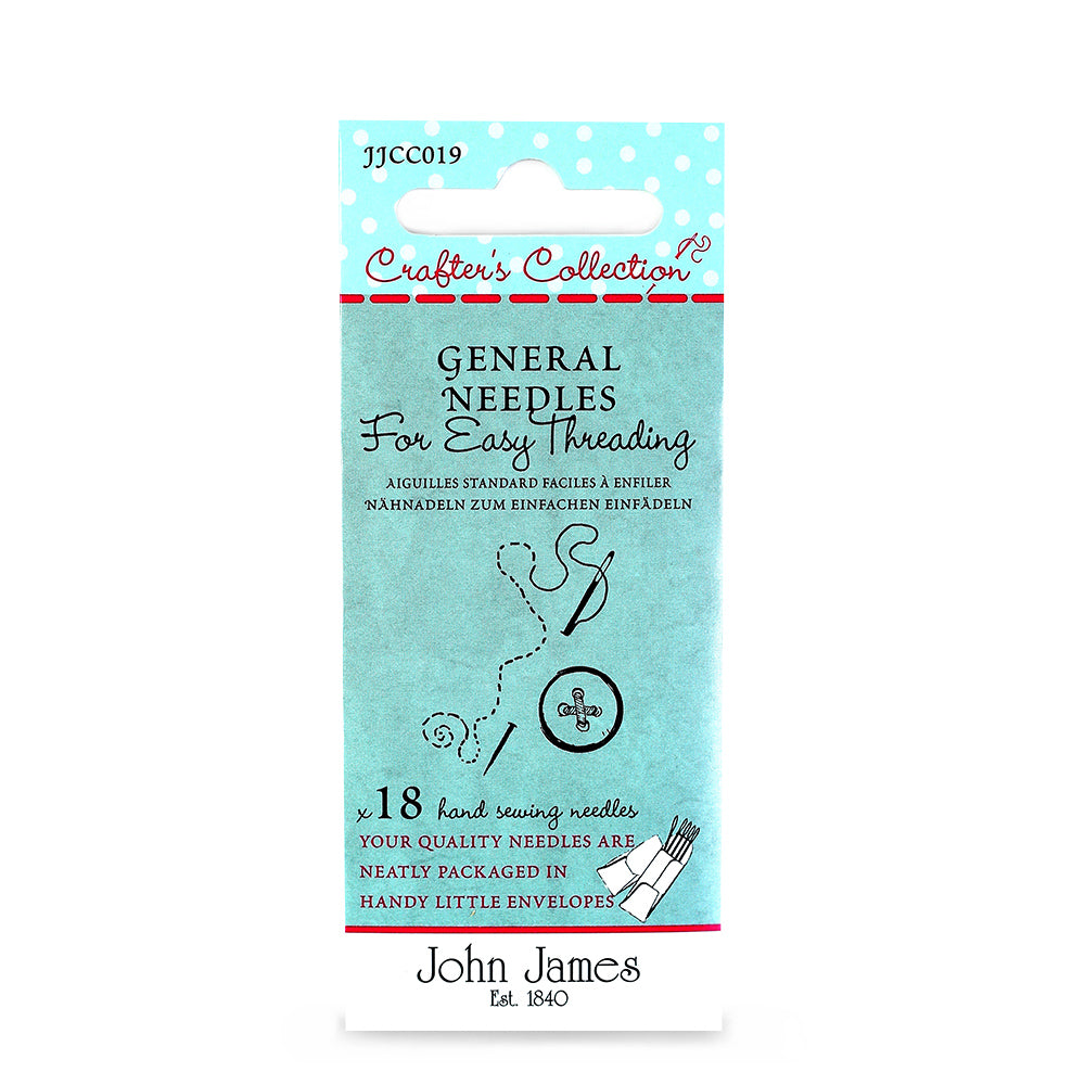 Easy Threading & General Hand Sewing Needles, Sizes: No. 4/3/5, Crafters Collection by John James®