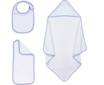 Load image into Gallery viewer, Embroidery Blank Set (Bib, Burp Cloth and Hooded Towel with Blue Gingham Border)