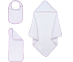 Load image into Gallery viewer, Embroidery Blank Set (Bib, Burp Cloth and Hooded Towel with Pink Gingham Border)