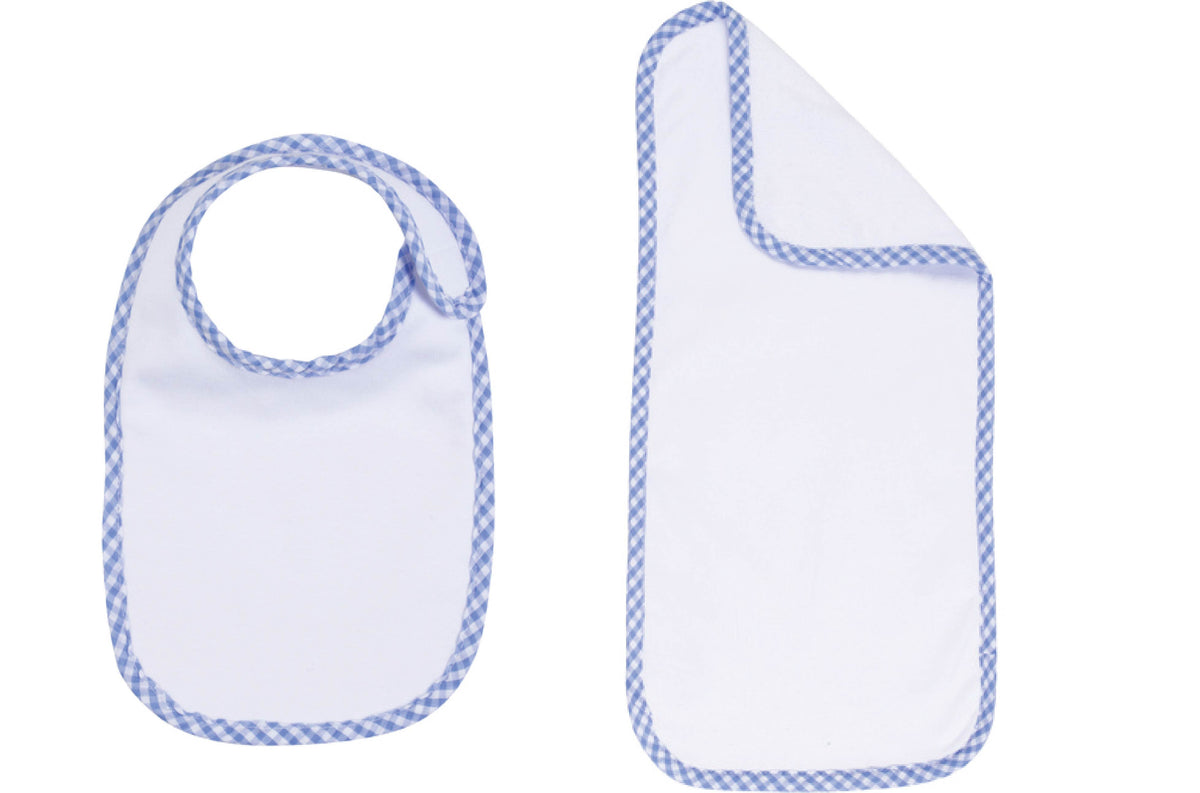 Embroidery Blank Set (Bib, Burp Cloth and Hooded Towel with Blue Gingh Blanks for Crafters