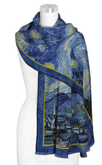 Load image into Gallery viewer, Fine Art Women's Fashion Shawl, "Starry Night" by Vincent Van Gogh