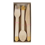 Load image into Gallery viewer, Gold Wooden Cutlery Set, Set of 24
