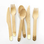 Load image into Gallery viewer, Gold Wooden Cutlery Set, Set of 24