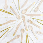 Load image into Gallery viewer, Gold Wooden Cutlery Set, Set of 24