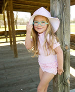 Load image into Gallery viewer, Baby Seersucker Swim Pink Hat, (Ages: 0-12M) by Ruffle Butts®