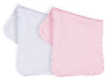 Load image into Gallery viewer, Large Burp Cloths with Ruffle Trim (White / Pink), 85% Polyester / 15% Cotton